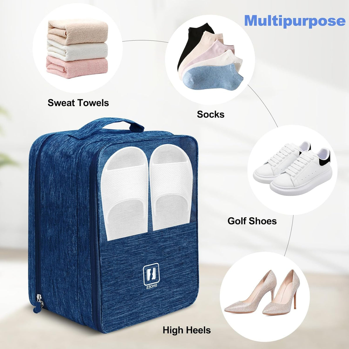 Large Shoe Bags for Travel, Holds 3 Pairs of Shoes, Portable Dance Shoe Storage Pouch, Sneaker Storage Bag (Black)