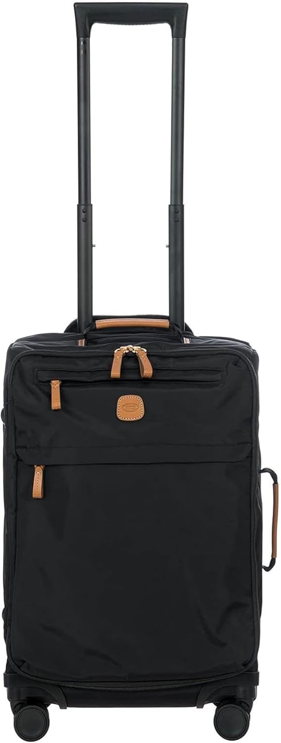 X-Travel 21” Carry-On Spinner – Airline Approved Luxury Softside Luggage with 360° Wheels, Recycled Water-Resistant Fabric, Interior Pockets, and Leather Details – Navy