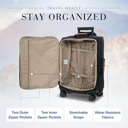 X-Travel 21” Carry-On Spinner – Airline Approved Luxury Softside Luggage with 360° Wheels, Recycled Water-Resistant Fabric, Interior Pockets, and Leather Details – Navy