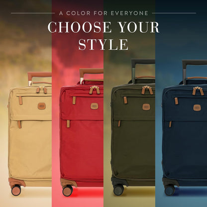 X-Travel 21” Carry-On Spinner – Airline Approved Luxury Softside Luggage with 360° Wheels, Recycled Water-Resistant Fabric, Interior Pockets, and Leather Details – Navy