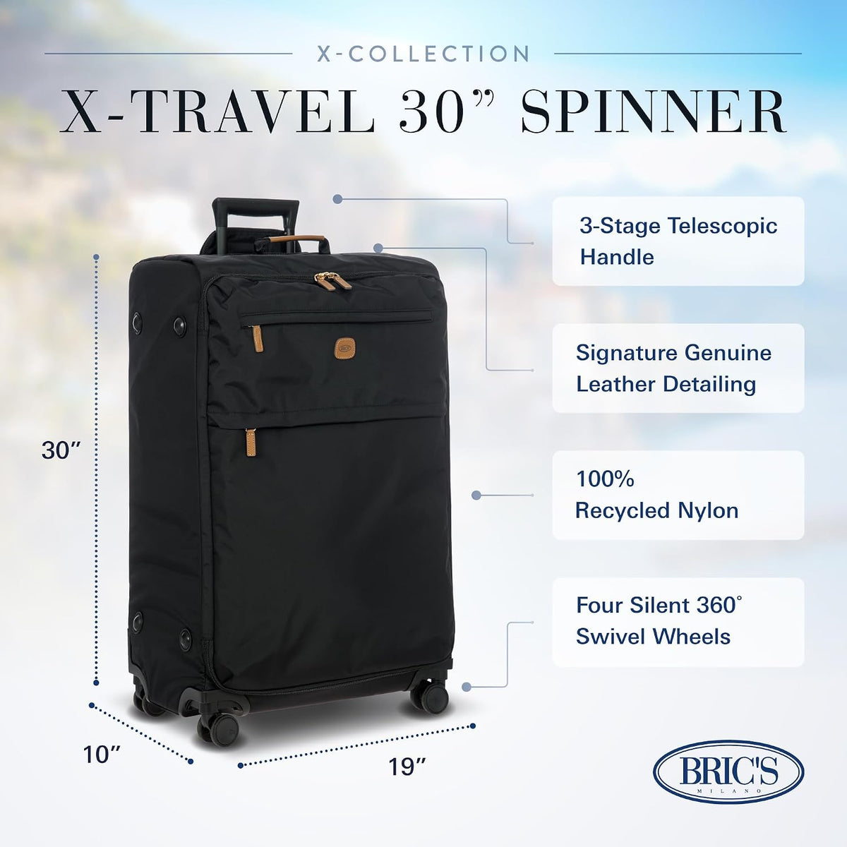 X-Travel 21” Carry-On Spinner – Airline Approved Luxury Softside Luggage with 360° Wheels, Recycled Water-Resistant Fabric, Interior Pockets, and Leather Details – Navy