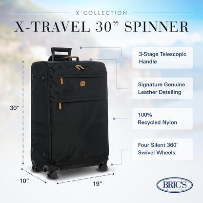 X-Travel 21” Carry-On Spinner – Airline Approved Luxury Softside Luggage with 360° Wheels, Recycled Water-Resistant Fabric, Interior Pockets, and Leather Details – Navy