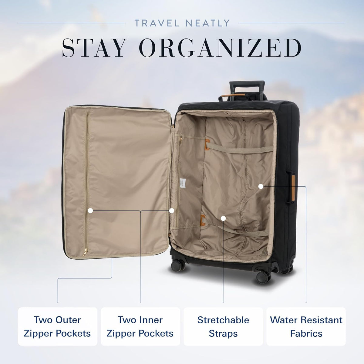 X-Travel 21” Carry-On Spinner – Airline Approved Luxury Softside Luggage with 360° Wheels, Recycled Water-Resistant Fabric, Interior Pockets, and Leather Details – Navy