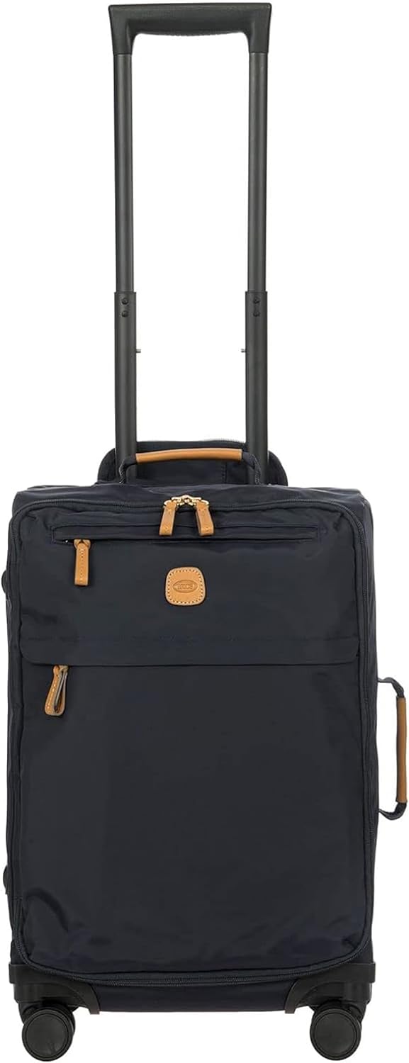 X-Travel 21” Carry-On Spinner – Airline Approved Luxury Softside Luggage with 360° Wheels, Recycled Water-Resistant Fabric, Interior Pockets, and Leather Details – Navy