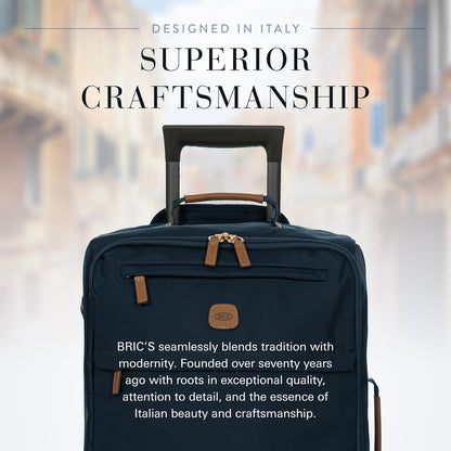 X-Travel 21” Carry-On Spinner – Airline Approved Luxury Softside Luggage with 360° Wheels, Recycled Water-Resistant Fabric, Interior Pockets, and Leather Details – Navy
