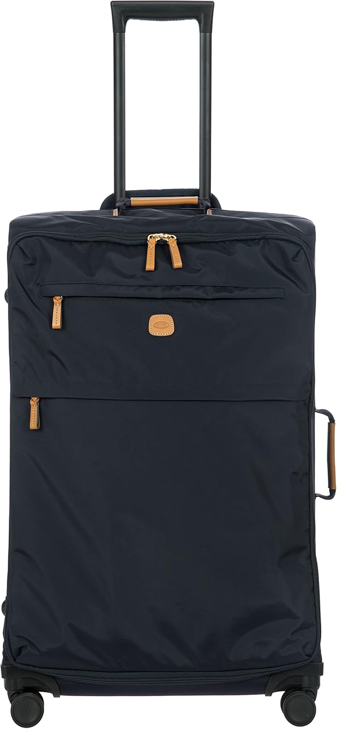 X-Travel 21” Carry-On Spinner – Airline Approved Luxury Softside Luggage with 360° Wheels, Recycled Water-Resistant Fabric, Interior Pockets, and Leather Details – Navy