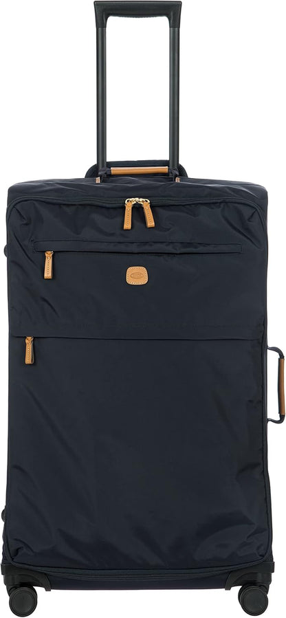 X-Travel 21” Carry-On Spinner – Airline Approved Luxury Softside Luggage with 360° Wheels, Recycled Water-Resistant Fabric, Interior Pockets, and Leather Details – Navy
