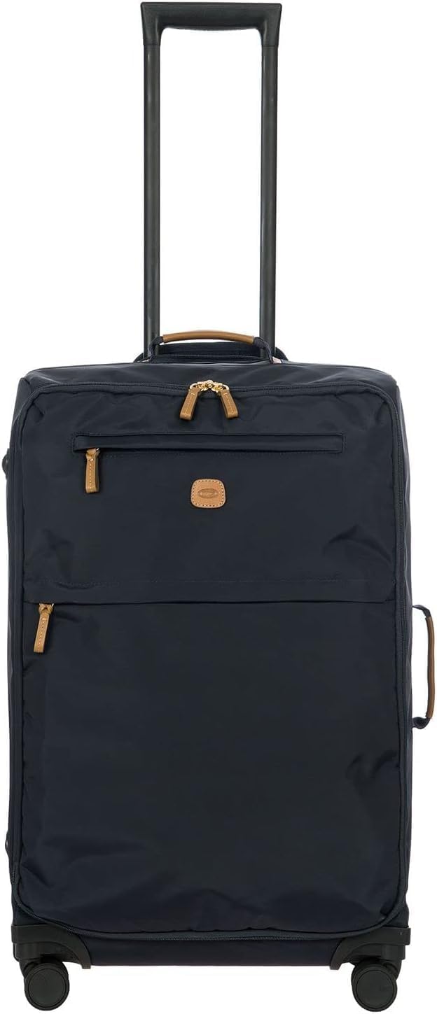 X-Travel 21” Carry-On Spinner – Airline Approved Luxury Softside Luggage with 360° Wheels, Recycled Water-Resistant Fabric, Interior Pockets, and Leather Details – Navy