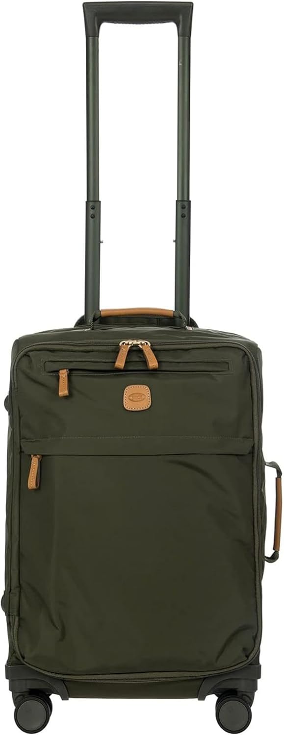 X-Travel 21” Carry-On Spinner – Airline Approved Luxury Softside Luggage with 360° Wheels, Recycled Water-Resistant Fabric, Interior Pockets, and Leather Details – Navy