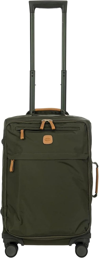 X-Travel 21” Carry-On Spinner – Airline Approved Luxury Softside Luggage with 360° Wheels, Recycled Water-Resistant Fabric, Interior Pockets, and Leather Details – Navy