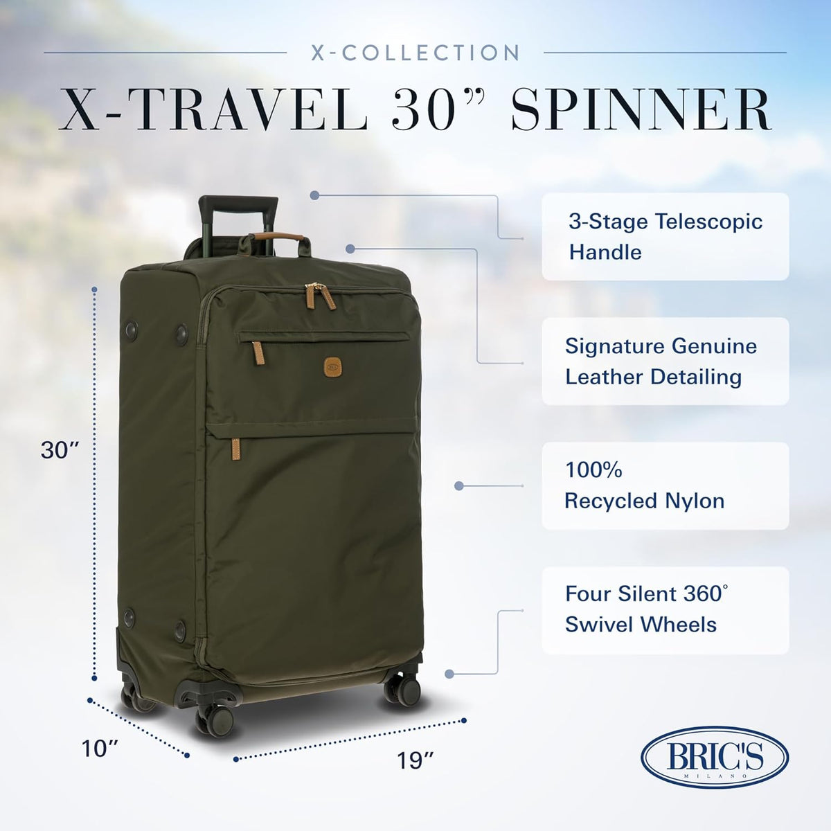X-Travel 21” Carry-On Spinner – Airline Approved Luxury Softside Luggage with 360° Wheels, Recycled Water-Resistant Fabric, Interior Pockets, and Leather Details – Navy