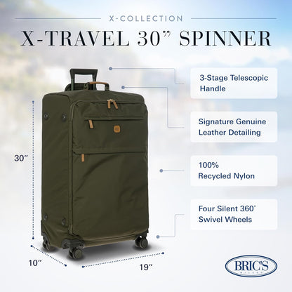 X-Travel 21” Carry-On Spinner – Airline Approved Luxury Softside Luggage with 360° Wheels, Recycled Water-Resistant Fabric, Interior Pockets, and Leather Details – Navy