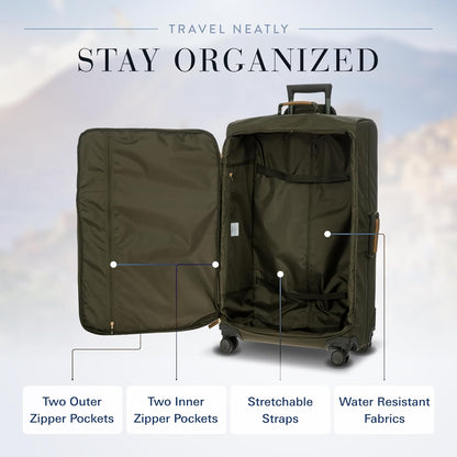X-Travel 21” Carry-On Spinner – Airline Approved Luxury Softside Luggage with 360° Wheels, Recycled Water-Resistant Fabric, Interior Pockets, and Leather Details – Navy
