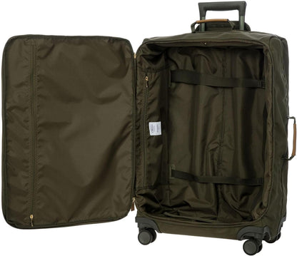 X-Travel 21” Carry-On Spinner – Airline Approved Luxury Softside Luggage with 360° Wheels, Recycled Water-Resistant Fabric, Interior Pockets, and Leather Details – Navy