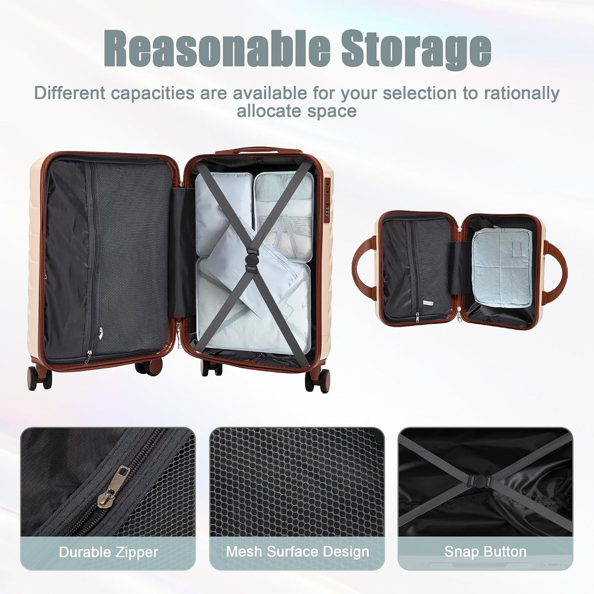 22x14x9 Airline Approved Carry On Luggage with 14'' Case - Bussiness Suitcase with Front Laptop Compartment, Hard Shell Suitcases with Spinner Wheels & Lock for Travel, Men/Women (Navy)