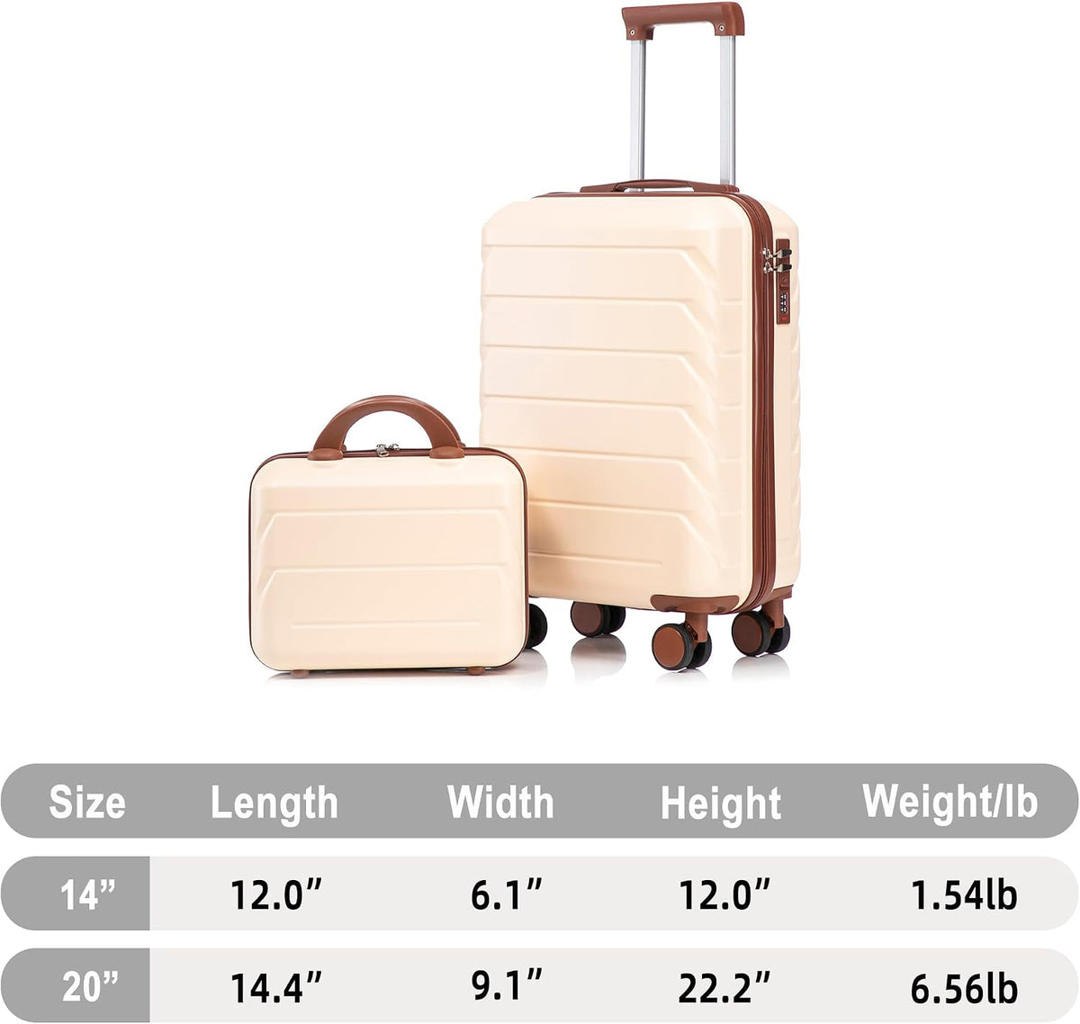 22x14x9 Airline Approved Carry On Luggage with 14'' Case - Bussiness Suitcase with Front Laptop Compartment, Hard Shell Suitcases with Spinner Wheels & Lock for Travel, Men/Women (Navy)