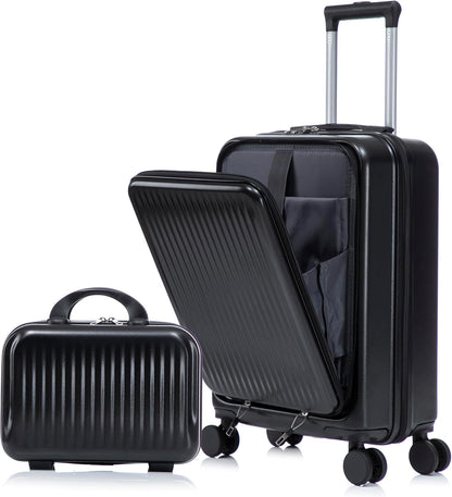22x14x9 Airline Approved Carry On Luggage with 14'' Case - Bussiness Suitcase with Front Laptop Compartment, Hard Shell Suitcases with Spinner Wheels & Lock for Travel, Men/Women (Navy)
