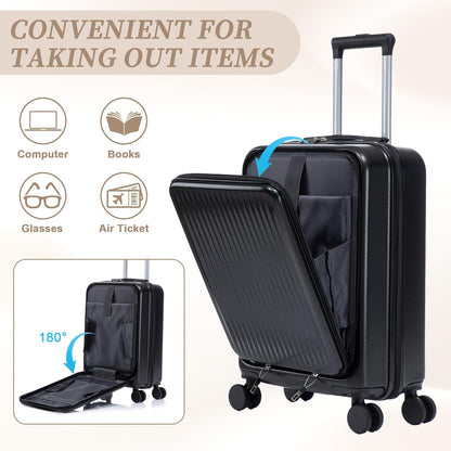 22x14x9 Airline Approved Carry On Luggage with 14'' Case - Bussiness Suitcase with Front Laptop Compartment, Hard Shell Suitcases with Spinner Wheels & Lock for Travel, Men/Women (Navy)