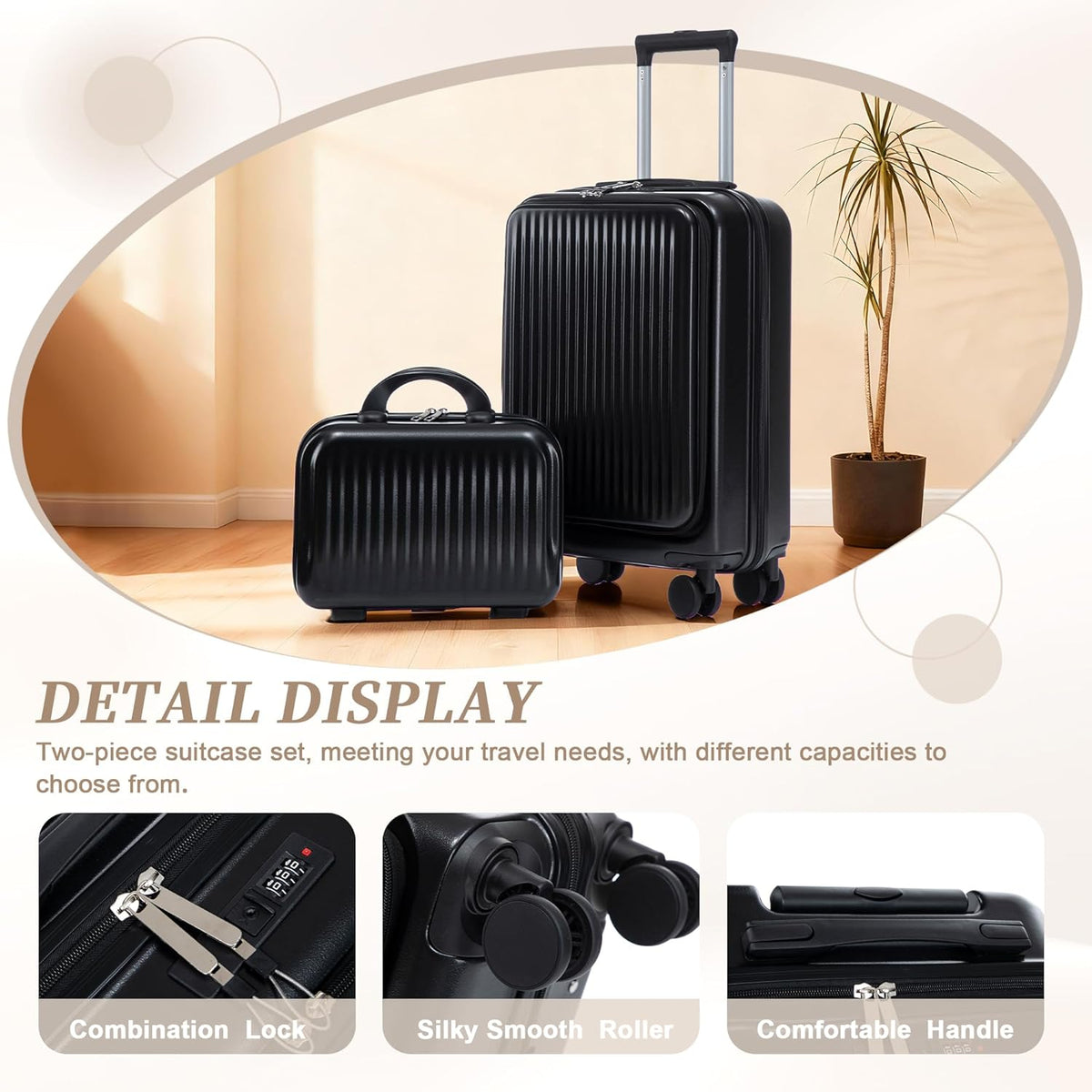 22x14x9 Airline Approved Carry On Luggage with 14'' Case - Bussiness Suitcase with Front Laptop Compartment, Hard Shell Suitcases with Spinner Wheels & Lock for Travel, Men/Women (Navy)