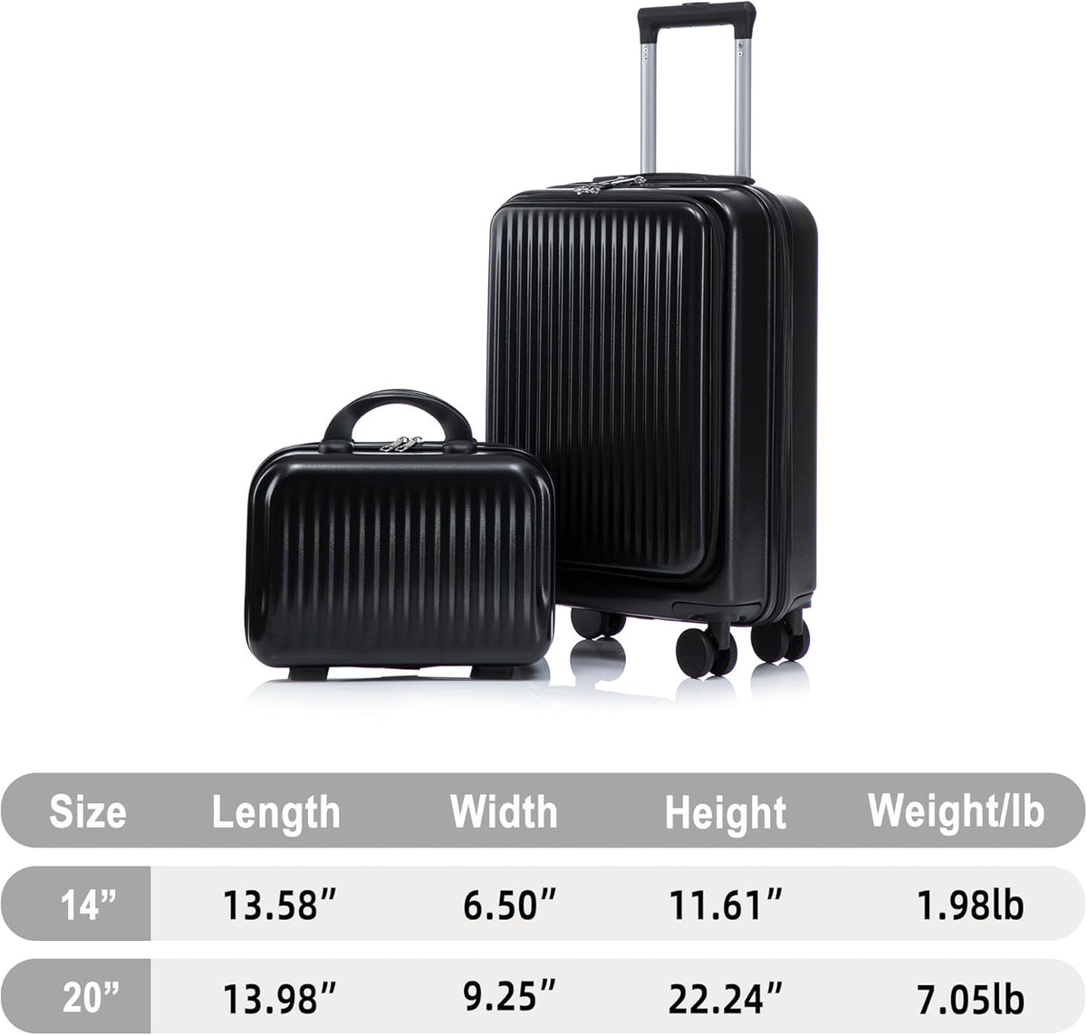 22x14x9 Airline Approved Carry On Luggage with 14'' Case - Bussiness Suitcase with Front Laptop Compartment, Hard Shell Suitcases with Spinner Wheels & Lock for Travel, Men/Women (Navy)