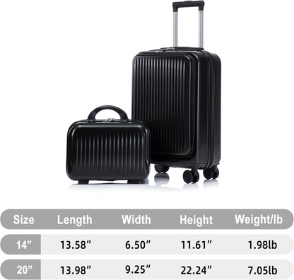 22x14x9 Airline Approved Carry On Luggage with 14'' Case - Bussiness Suitcase with Front Laptop Compartment, Hard Shell Suitcases with Spinner Wheels & Lock for Travel, Men/Women (Navy)