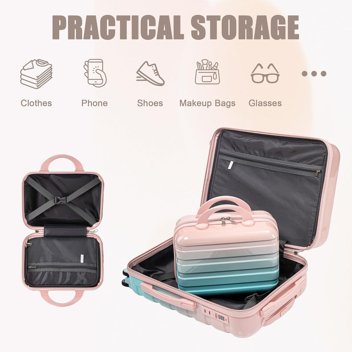 22x14x9 Airline Approved Carry On Luggage with 14'' Case - Bussiness Suitcase with Front Laptop Compartment, Hard Shell Suitcases with Spinner Wheels & Lock for Travel, Men/Women (Navy)