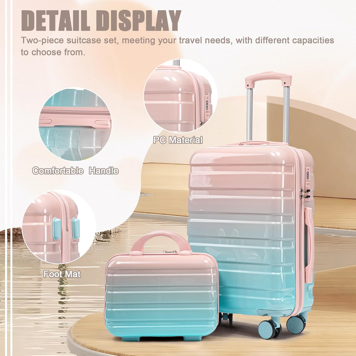 22x14x9 Airline Approved Carry On Luggage with 14'' Case - Bussiness Suitcase with Front Laptop Compartment, Hard Shell Suitcases with Spinner Wheels & Lock for Travel, Men/Women (Navy)