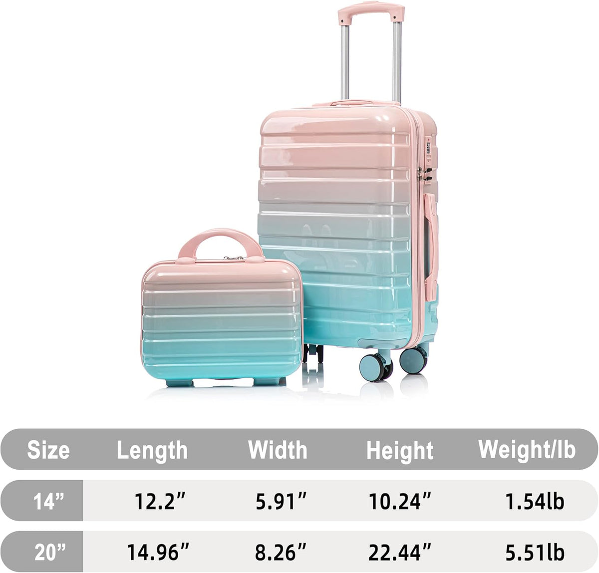 22x14x9 Airline Approved Carry On Luggage with 14'' Case - Bussiness Suitcase with Front Laptop Compartment, Hard Shell Suitcases with Spinner Wheels & Lock for Travel, Men/Women (Navy)