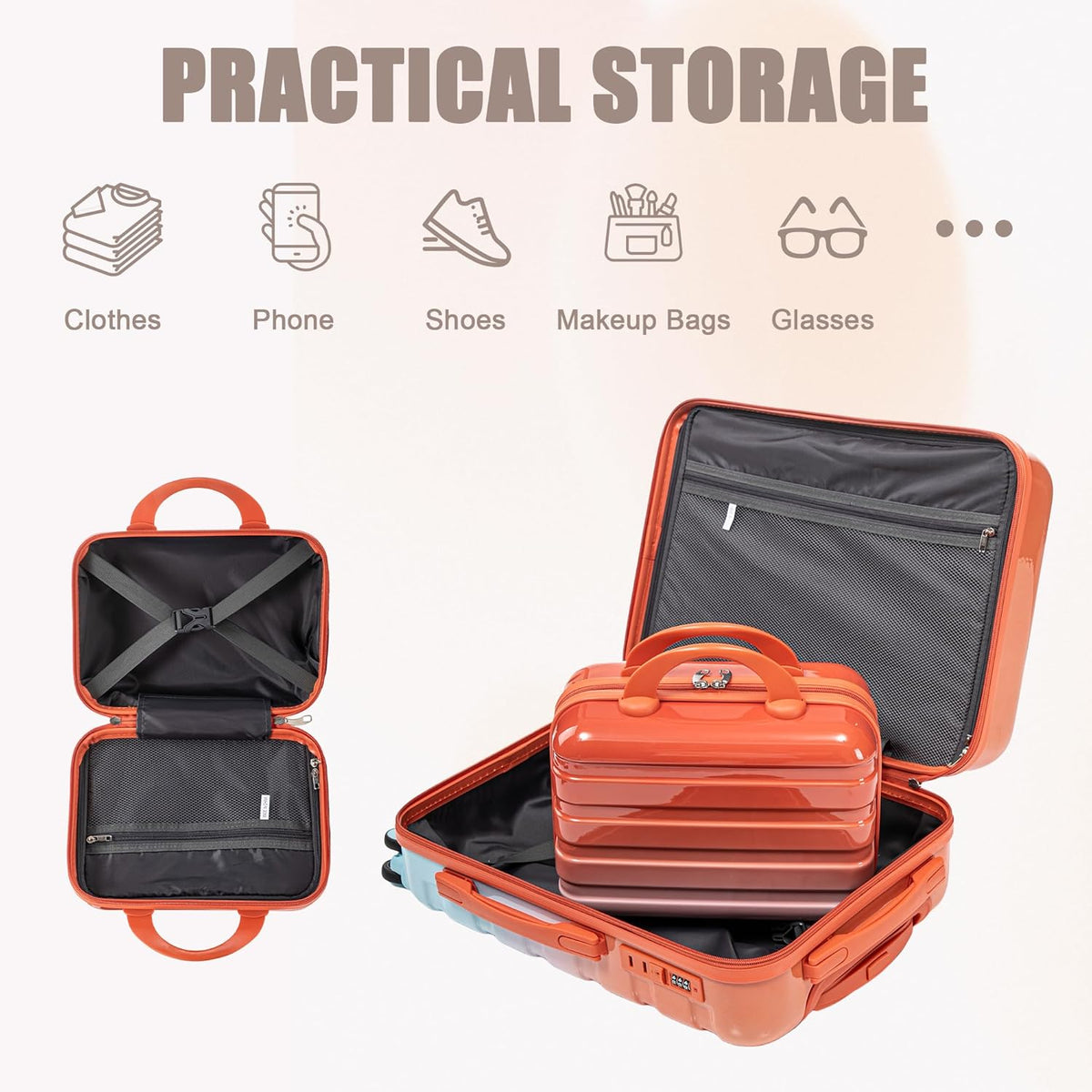 22x14x9 Airline Approved Carry On Luggage with 14'' Case - Bussiness Suitcase with Front Laptop Compartment, Hard Shell Suitcases with Spinner Wheels & Lock for Travel, Men/Women (Navy)
