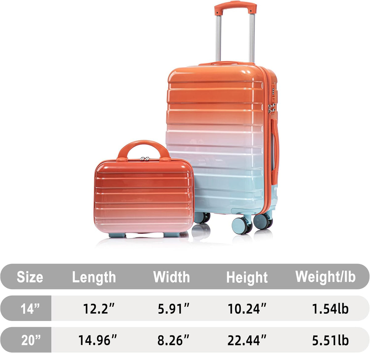 22x14x9 Airline Approved Carry On Luggage with 14'' Case - Bussiness Suitcase with Front Laptop Compartment, Hard Shell Suitcases with Spinner Wheels & Lock for Travel, Men/Women (Navy)