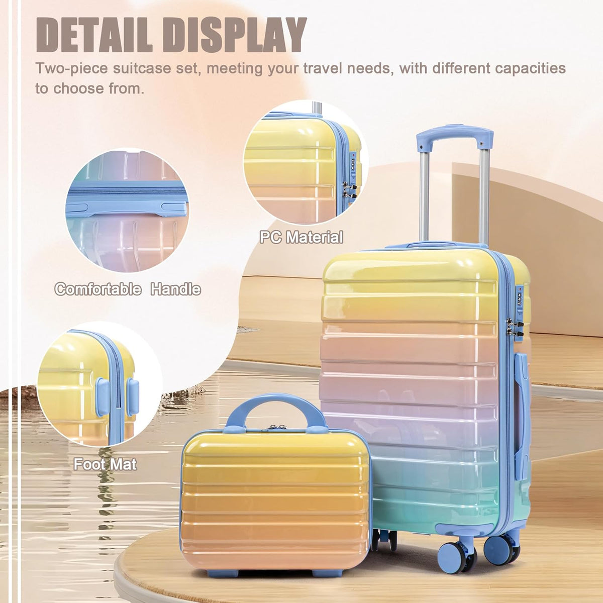 22x14x9 Airline Approved Carry On Luggage with 14'' Case - Bussiness Suitcase with Front Laptop Compartment, Hard Shell Suitcases with Spinner Wheels & Lock for Travel, Men/Women (Navy)
