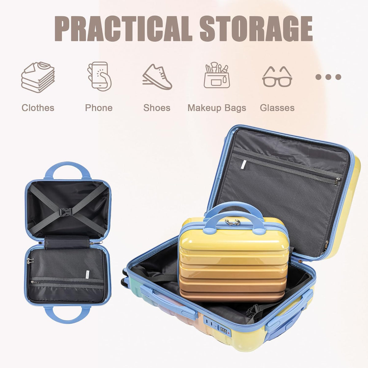 22x14x9 Airline Approved Carry On Luggage with 14'' Case - Bussiness Suitcase with Front Laptop Compartment, Hard Shell Suitcases with Spinner Wheels & Lock for Travel, Men/Women (Navy)