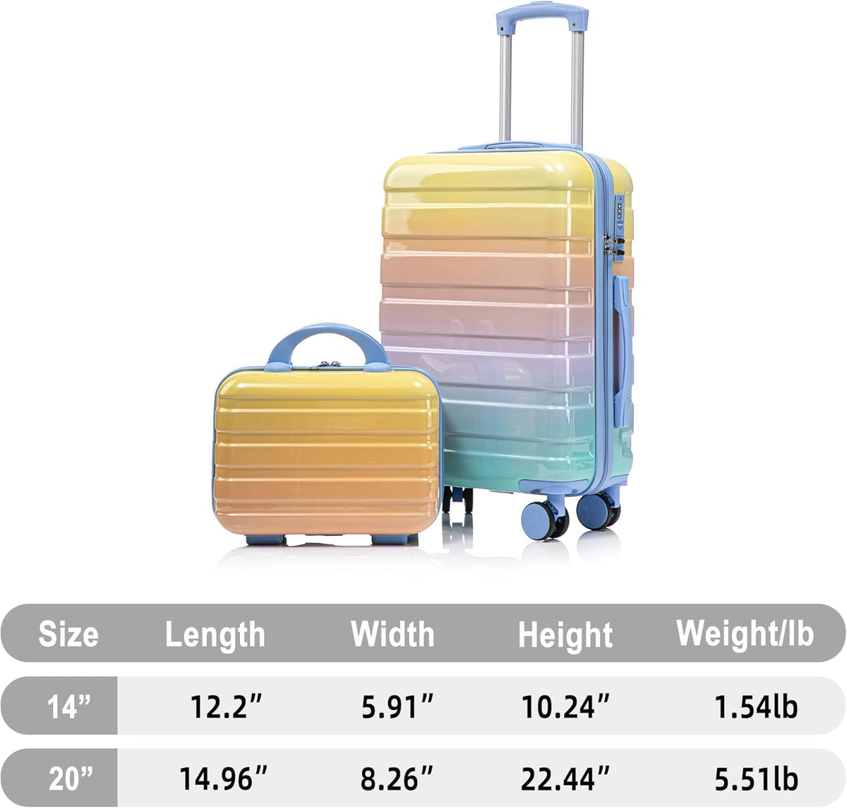 22x14x9 Airline Approved Carry On Luggage with 14'' Case - Bussiness Suitcase with Front Laptop Compartment, Hard Shell Suitcases with Spinner Wheels & Lock for Travel, Men/Women (Navy)