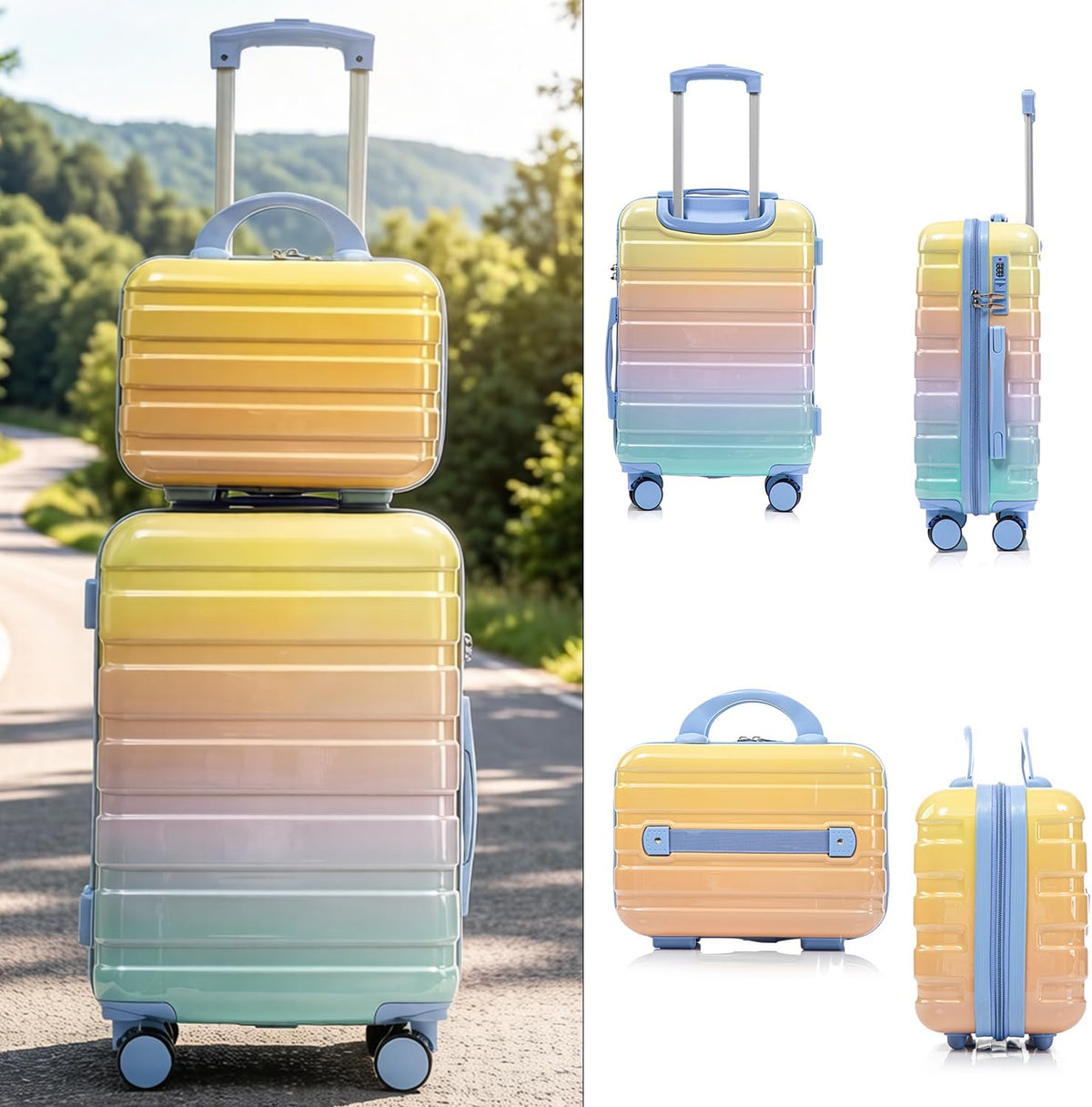 22x14x9 Airline Approved Carry On Luggage with 14'' Case - Bussiness Suitcase with Front Laptop Compartment, Hard Shell Suitcases with Spinner Wheels & Lock for Travel, Men/Women (Navy)