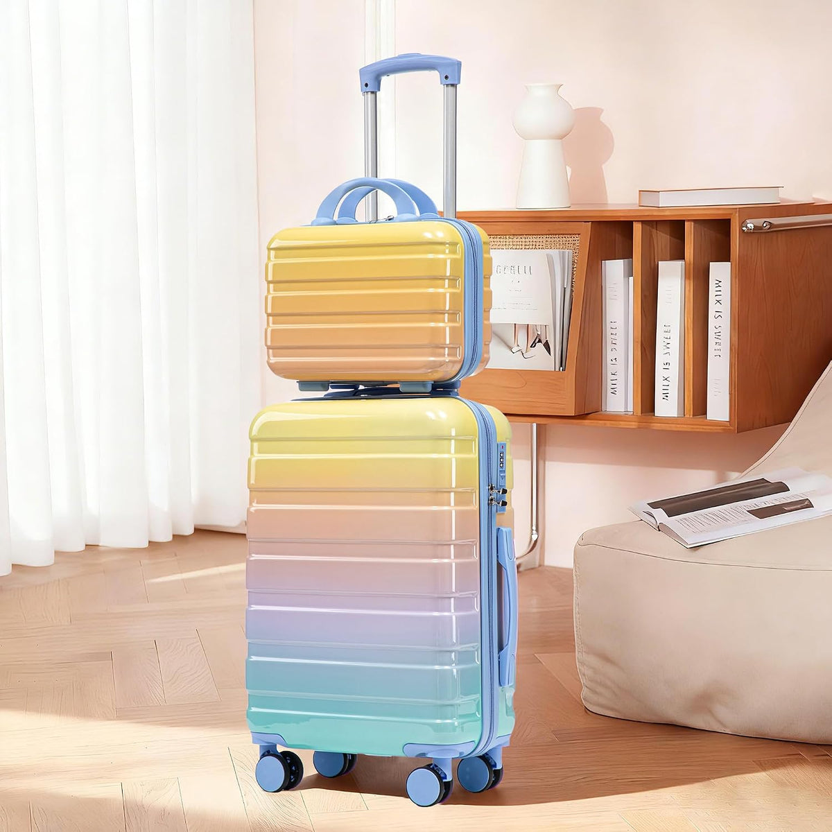 22x14x9 Airline Approved Carry On Luggage with 14'' Case - Bussiness Suitcase with Front Laptop Compartment, Hard Shell Suitcases with Spinner Wheels & Lock for Travel, Men/Women (Navy)