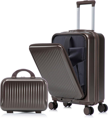 22x14x9 Airline Approved Carry On Luggage with 14'' Case - Bussiness Suitcase with Front Laptop Compartment, Hard Shell Suitcases with Spinner Wheels & Lock for Travel, Men/Women (Navy)