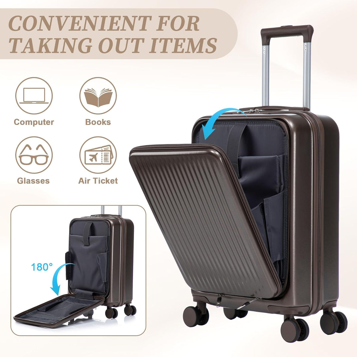 22x14x9 Airline Approved Carry On Luggage with 14'' Case - Bussiness Suitcase with Front Laptop Compartment, Hard Shell Suitcases with Spinner Wheels & Lock for Travel, Men/Women (Navy)