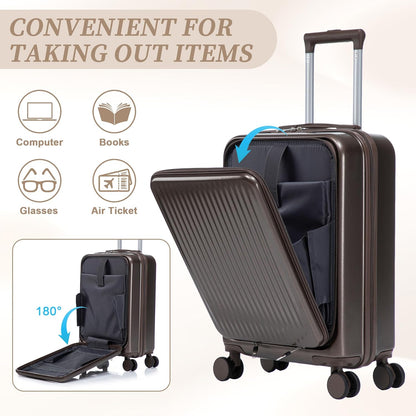 22x14x9 Airline Approved Carry On Luggage with 14'' Case - Bussiness Suitcase with Front Laptop Compartment, Hard Shell Suitcases with Spinner Wheels & Lock for Travel, Men/Women (Navy)