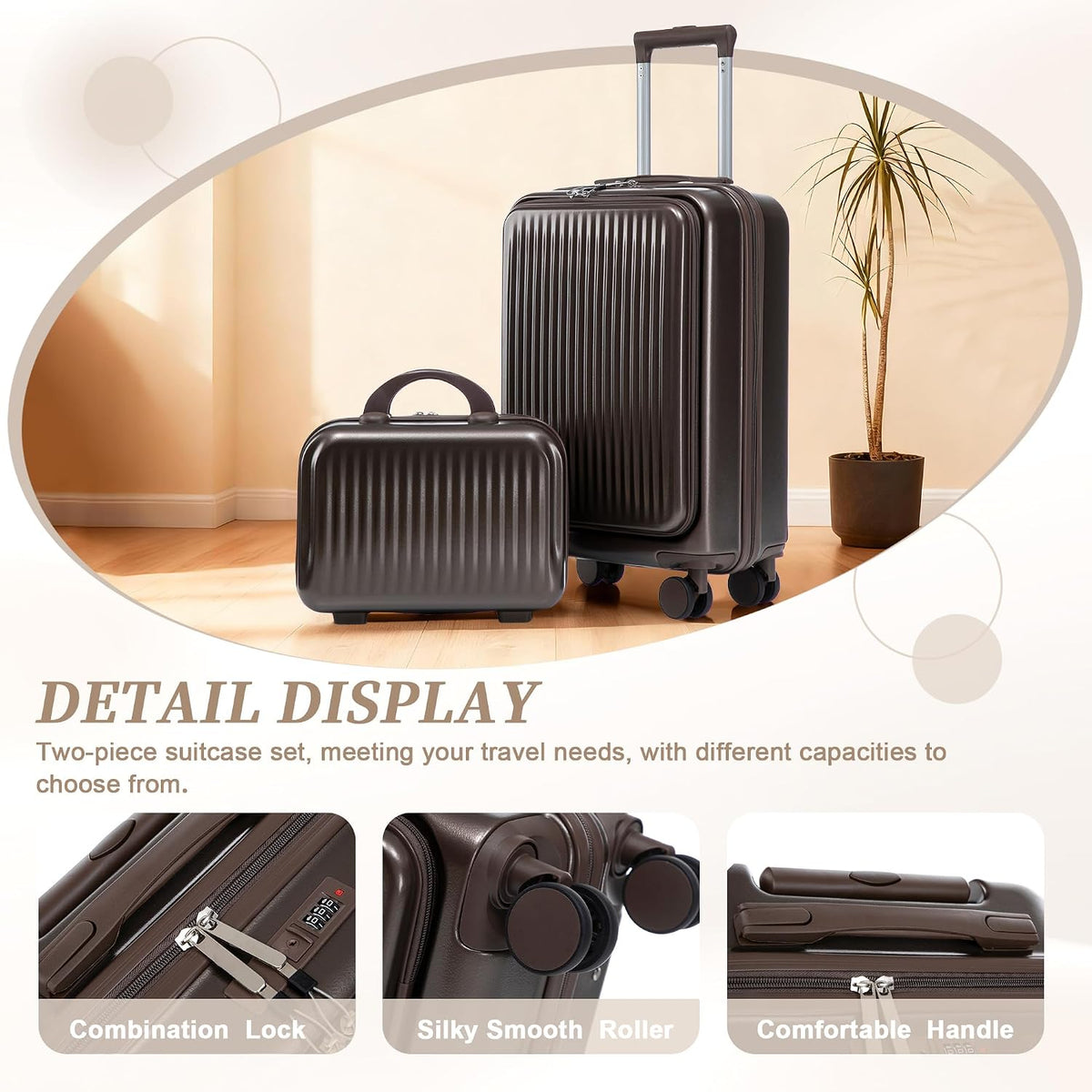 22x14x9 Airline Approved Carry On Luggage with 14'' Case - Bussiness Suitcase with Front Laptop Compartment, Hard Shell Suitcases with Spinner Wheels & Lock for Travel, Men/Women (Navy)