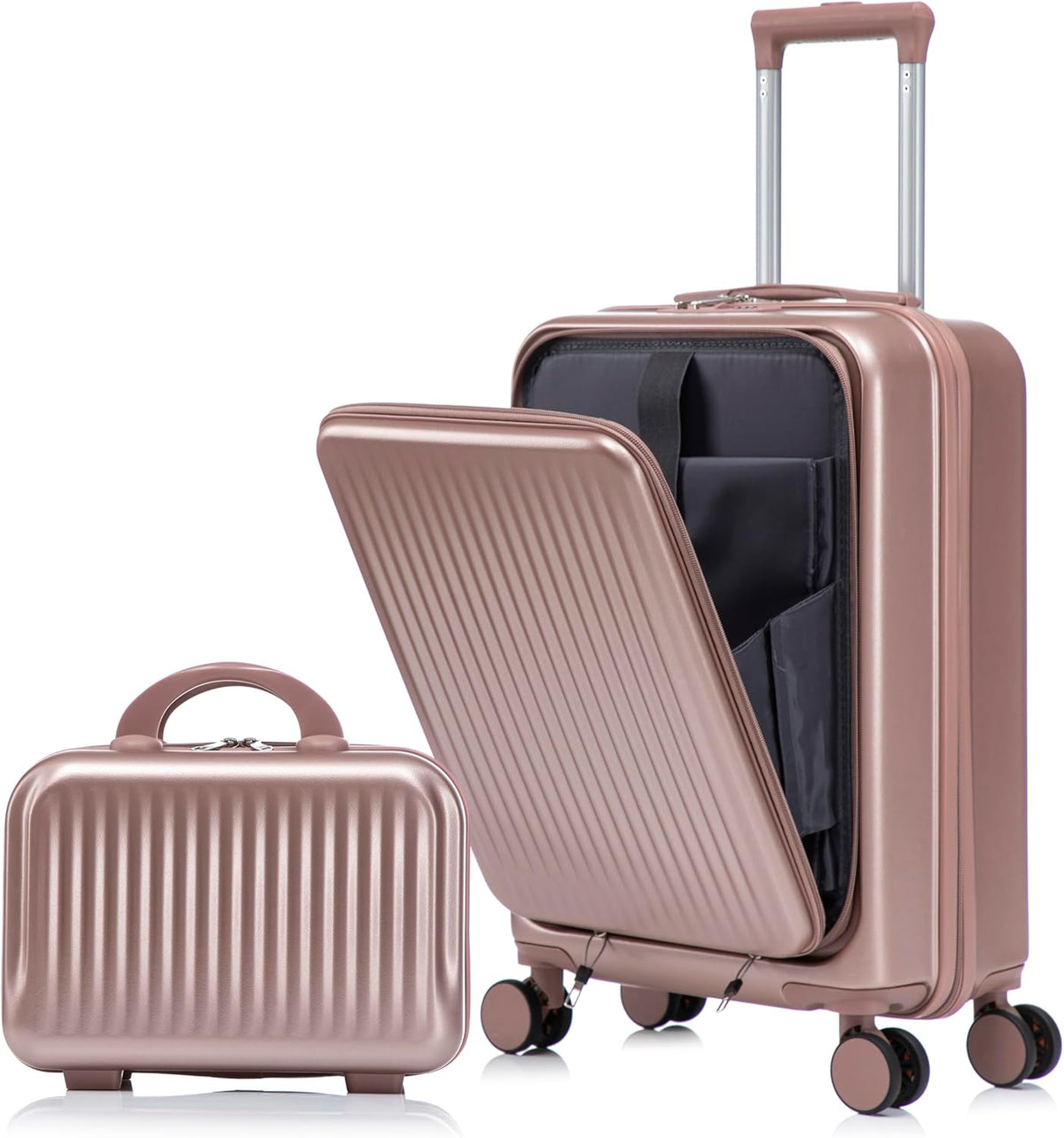 22x14x9 Airline Approved Carry On Luggage with 14'' Case - Bussiness Suitcase with Front Laptop Compartment, Hard Shell Suitcases with Spinner Wheels & Lock for Travel, Men/Women (Navy)