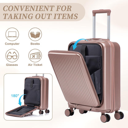 22x14x9 Airline Approved Carry On Luggage with 14'' Case - Bussiness Suitcase with Front Laptop Compartment, Hard Shell Suitcases with Spinner Wheels & Lock for Travel, Men/Women (Navy)