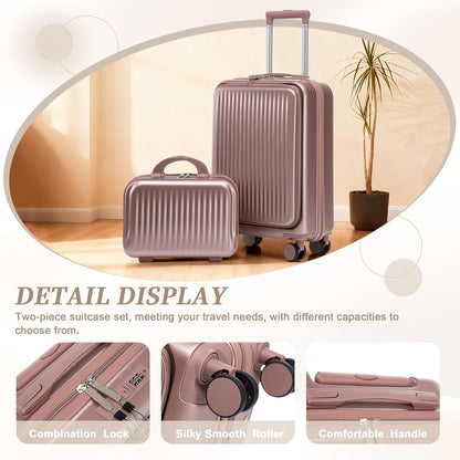 22x14x9 Airline Approved Carry On Luggage with 14'' Case - Bussiness Suitcase with Front Laptop Compartment, Hard Shell Suitcases with Spinner Wheels & Lock for Travel, Men/Women (Navy)