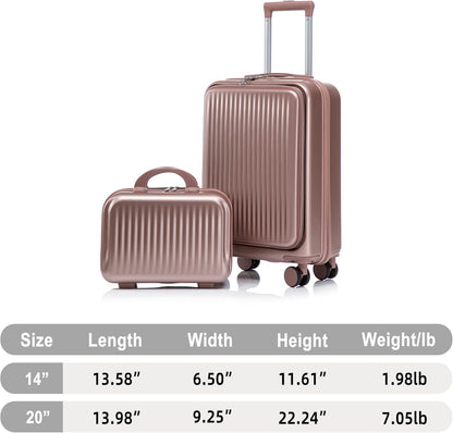 22x14x9 Airline Approved Carry On Luggage with 14'' Case - Bussiness Suitcase with Front Laptop Compartment, Hard Shell Suitcases with Spinner Wheels & Lock for Travel, Men/Women (Navy)