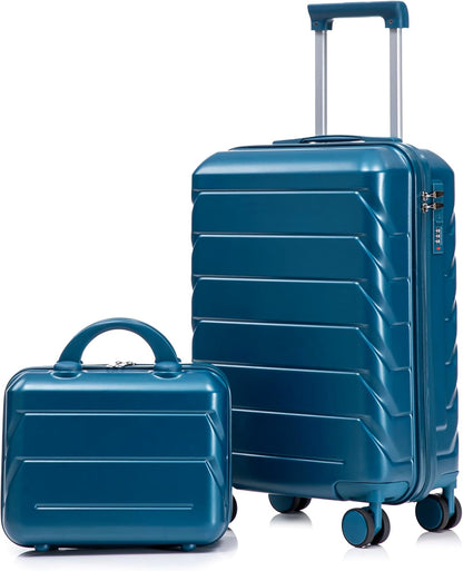 22x14x9 Airline Approved Carry On Luggage with 14'' Case - Bussiness Suitcase with Front Laptop Compartment, Hard Shell Suitcases with Spinner Wheels & Lock for Travel, Men/Women (Navy)