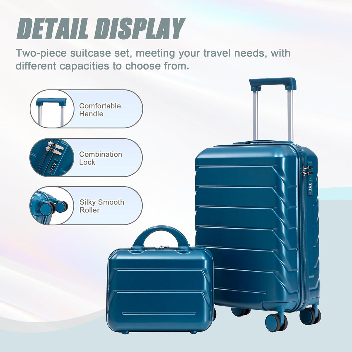 22x14x9 Airline Approved Carry On Luggage with 14'' Case - Bussiness Suitcase with Front Laptop Compartment, Hard Shell Suitcases with Spinner Wheels & Lock for Travel, Men/Women (Navy)