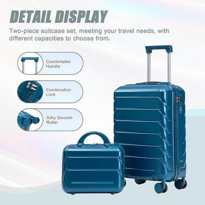 22x14x9 Airline Approved Carry On Luggage with 14'' Case - Bussiness Suitcase with Front Laptop Compartment, Hard Shell Suitcases with Spinner Wheels & Lock for Travel, Men/Women (Navy)