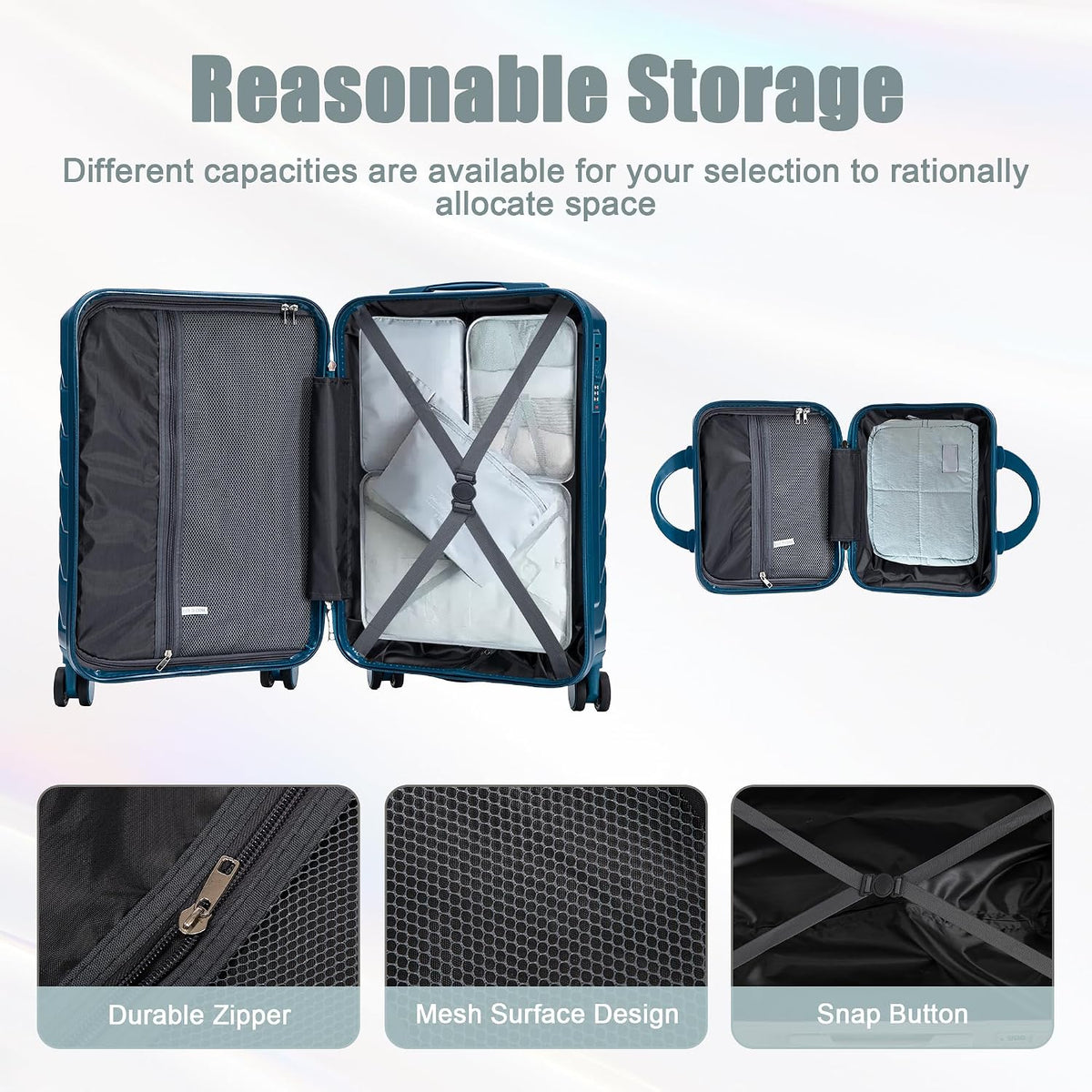 22x14x9 Airline Approved Carry On Luggage with 14'' Case - Bussiness Suitcase with Front Laptop Compartment, Hard Shell Suitcases with Spinner Wheels & Lock for Travel, Men/Women (Navy)