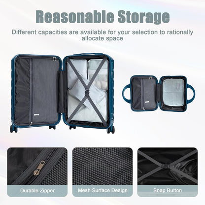 22x14x9 Airline Approved Carry On Luggage with 14'' Case - Bussiness Suitcase with Front Laptop Compartment, Hard Shell Suitcases with Spinner Wheels & Lock for Travel, Men/Women (Navy)