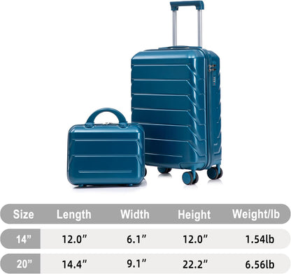 22x14x9 Airline Approved Carry On Luggage with 14'' Case - Bussiness Suitcase with Front Laptop Compartment, Hard Shell Suitcases with Spinner Wheels & Lock for Travel, Men/Women (Navy)