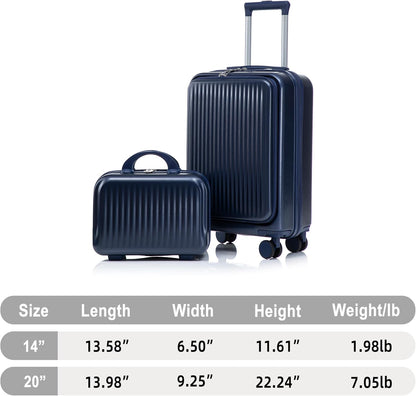 22x14x9 Airline Approved Carry On Luggage with 14'' Case - Bussiness Suitcase with Front Laptop Compartment, Hard Shell Suitcases with Spinner Wheels & Lock for Travel, Men/Women (Navy)